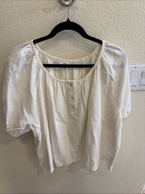 Time and Tru Cream Puff Sleeve Henley Blouse